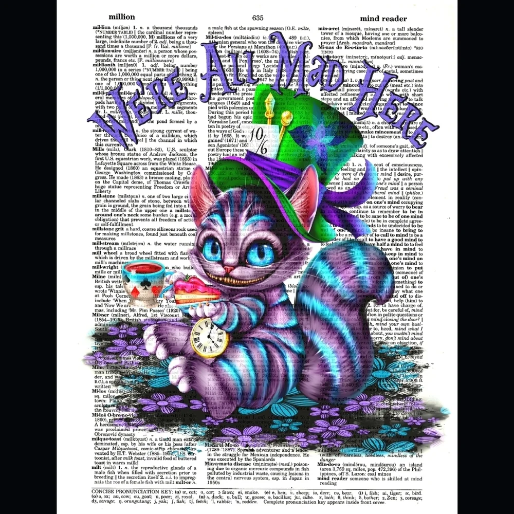Cheshire Cat Alice Wonderland Dictionary Art Print